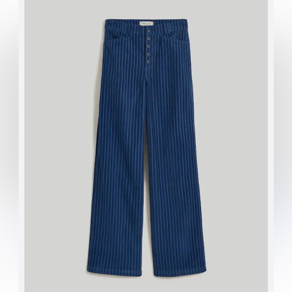 Madewell Navy Striped Button-Detail Pants - Emmett Wide Leg